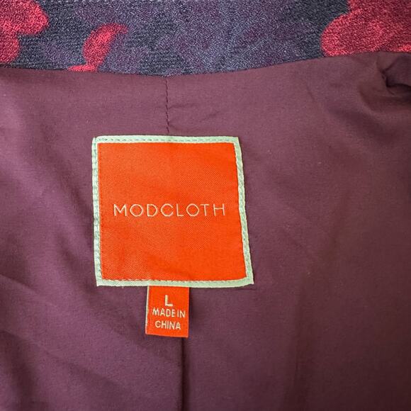 MODCLOTH Blazer Jacket Blue Red Floral Lined Brocade Office Preppy 90s - Picture 9 of 13